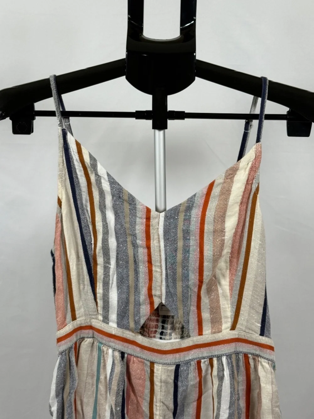 American Eagle Striped Linen Blend Cutout Romper Medium